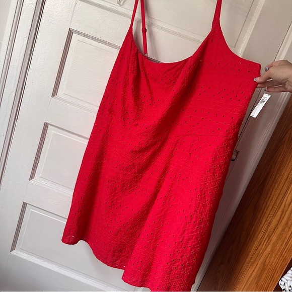 Old Navy Babydoll Mini Dress Embroidered Red Lace Eyelet Smocked Pockets Stretch - Picture 4 of 16